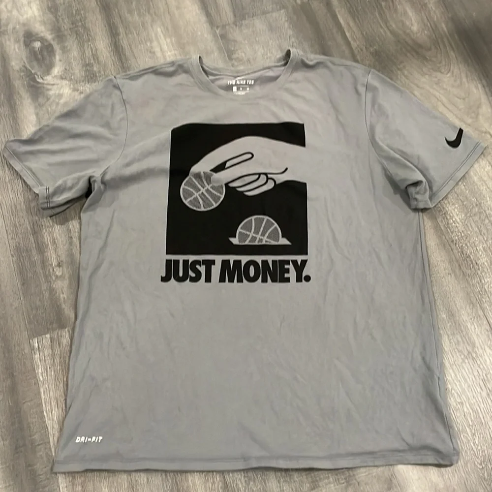 Nike Just Money Gray Short Sleeve Basketball T-shirt XL